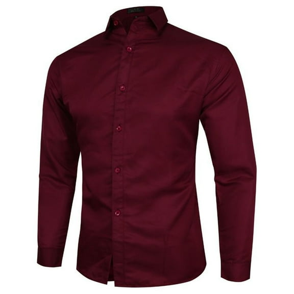 SWSMCLT Men's Soft Button Down Shirt Dress Business Casual Top Shirt Long Sleeve Fall Button Up Button Spring Burgundy Large