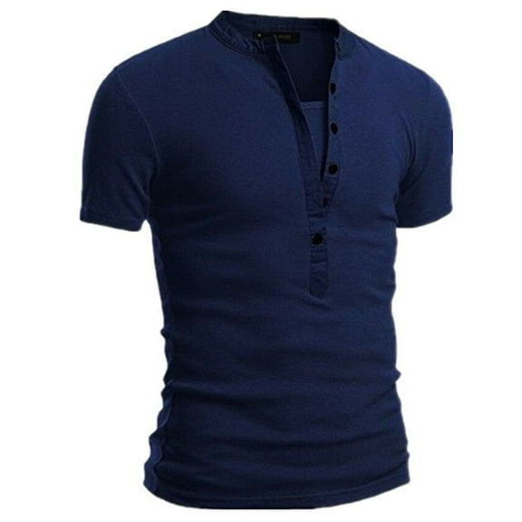 SWSMCLT Men's Soft Henley Shirt Lightweight Tee Plain Slim Fit T Shirt Casual Fashion V Neck Lightweight Classic Summer Dark Blue Small