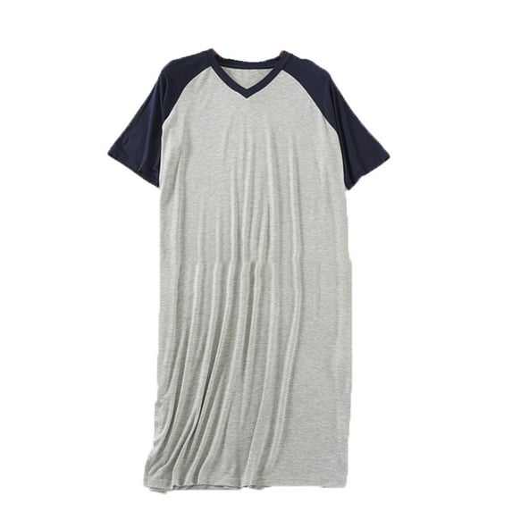 SWSMCLT Men's Soft Pjs Short Sleeve Sleepwear Thin Summer Loungewear Comfy Breathable V Neck Fall Spandex Light Grey Navy X-Large