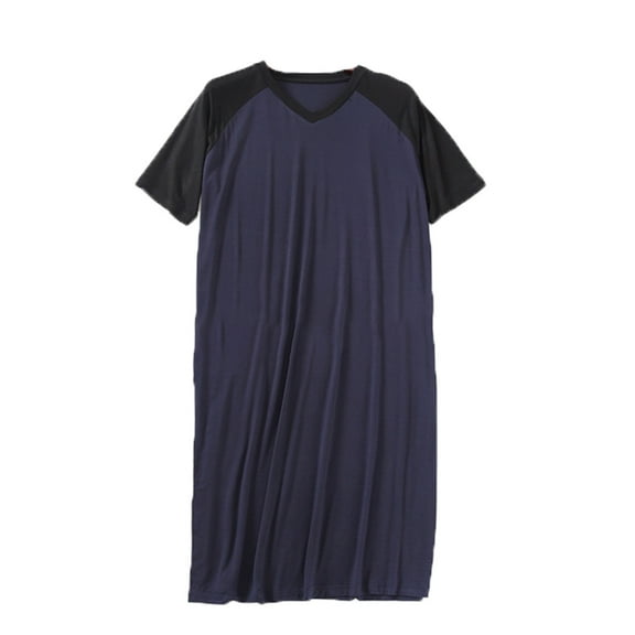 SWSMCLT Men's Soft Pjs Short Sleeve Sleepwear Thin Summer Loungewear Comfy Breathable V Neck Fall Spandex Navy Black Large