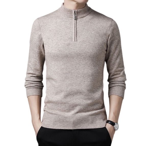 SWSMCLT Men's Soft Pullover Fall Half Zip Long Sleeve Sweater Knit Zip Spring Turtleneck Winter Pullover Cream 38