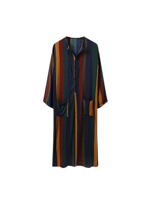 Men's Soft Robe Cotton Vintage Kaftan Long Lightweight Boho Cool Nightshirt House Coat 3/4 Sleeve Yellow Large