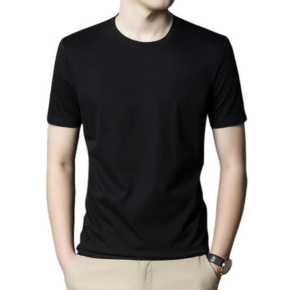 SWSMCLT Men's Soft Short Sleeve Shirt Lightweight T-shirt Solid Summer Top Basic Crew Neck Tee Cool Slim Fit Black Medium