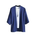 thumbnail image 1 of SWSMCLT Men's Soft Top Oversized Shirt 3/4 Sleeve Open Front Cozy Cardigan Thin Cotton Summer Drop Shoulder Blue Small, 1 of 2