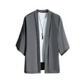 thumbnail image 1 of SWSMCLT Men's Soft Top Oversized Shirt 3/4 Sleeve Open Front Cozy Cardigan Thin Cotton Summer Drop Shoulder Dark Grey Medium, 1 of 1