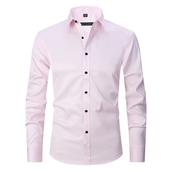 SWSMCLT Men's Solid Button Down Dress Shirt Soft Formal Top Long Sleeve Business Casual Date Fashion Slim Fit Button Up Shirt Patterned 707 Pink 14.5