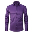 thumbnail image 1 of SWSMCLT Men's Solid Button Down Dress Shirt Soft Formal Top Long Sleeve Business Casual Date Fashion Slim Fit Button Up Shirt Patterned 722 Purple 16, 1 of 1