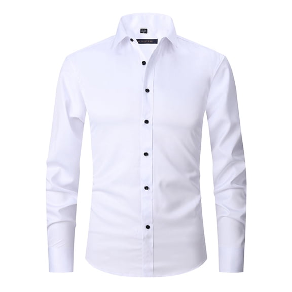 SWSMCLT Men's Solid Button Down Dress Shirt Soft Formal Top Long Sleeve Business Casual Date Fashion Slim Fit Button Up Shirt Patterned 706 White 14.5