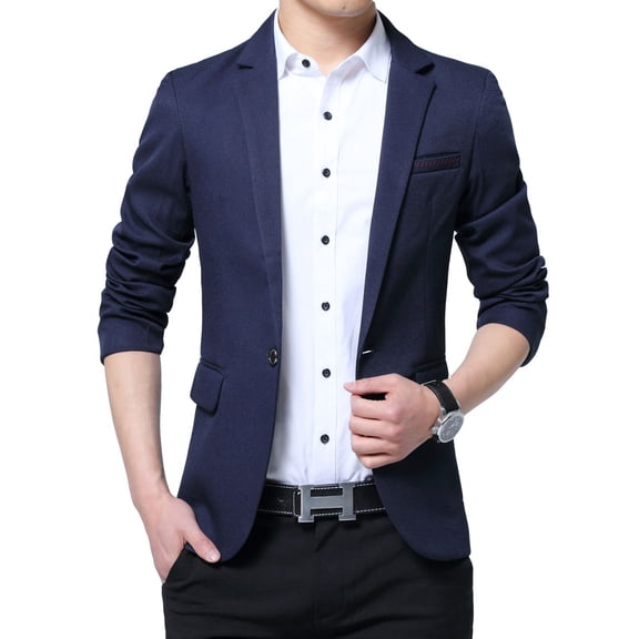 SWSMCLT Men's Sport Coat Slim Fit Button Warm Long Sleeve Blazer Jacket Fall Office Vintage Thin Sportcoat Navy 46