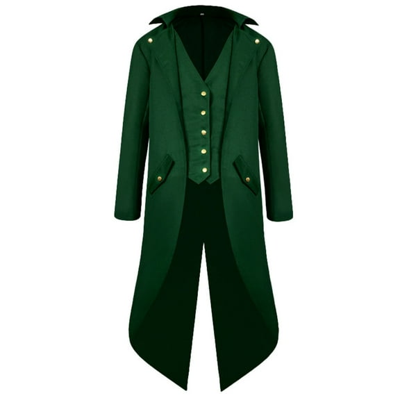SWSMCLT Men's Steampunk Tailcoat Jacket Renaissance Gothic Medieval Halloween Frock Coat Retro Vampire Outfit Vintage Dark Green Medium