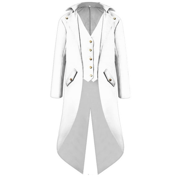 SWSMCLT Men's Steampunk Tailcoat Jacket Renaissance Gothic Medieval Halloween Frock Coat Retro Vampire Outfit Vintage White Small