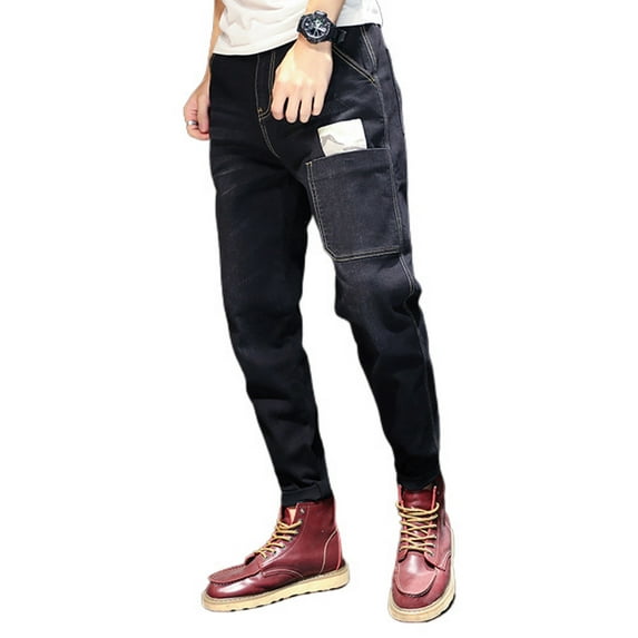 SWSMCLT Men's Straight Fit Faded Jeans Chic Ankle Length Tapered Leg Denim Pants Fashion Casual Stretch Cotton Light Ripped Destroyed Distressed Slim Fit Mid Rise Black 34