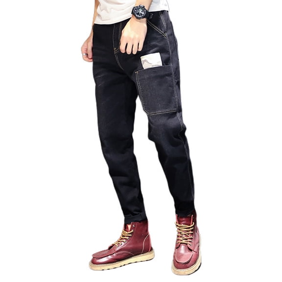 SWSMCLT Men's Straight Fit Faded Jeans Chic Ankle Length Tapered Leg Denim Pants Fashion Casual Stretch Cotton Light Ripped Destroyed Distressed Slim Fit Mid Rise Black 32