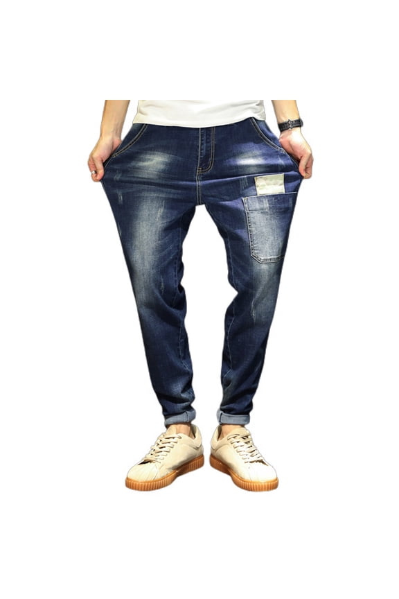 Men's Straight Fit Faded Jeans Chic Ankle Length Tapered Leg Denim Pants Fashion Casual Stretch Cotton Light Ripped Destroyed Distressed Slim Fit Mid Rise Blue 48