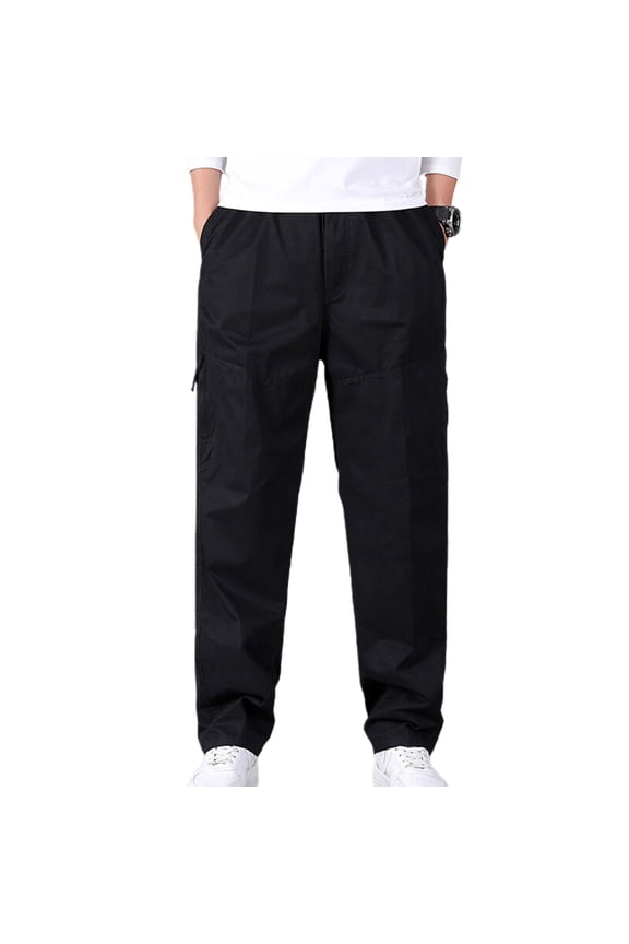 Men's Straight Leg Casual Pants Ankle Loose Fit Casual Pants Drawstring Summer Elastic Waist Trousers Black 32