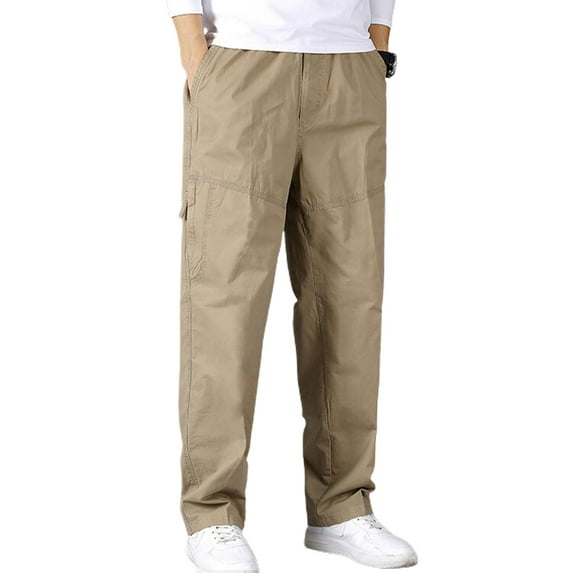 SWSMCLT Men's Straight Leg Casual Pants Ankle Loose Fit Casual Pants Drawstring Summer Elastic Waist Trousers Orange 30