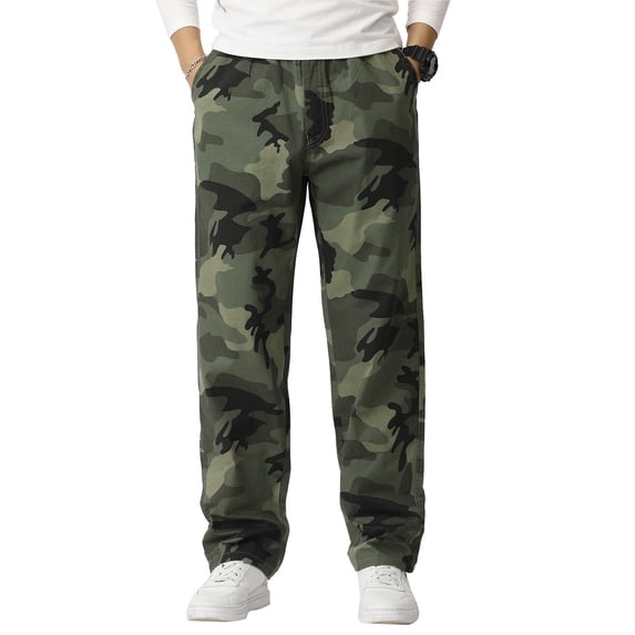 SWSMCLT Men's Straight Leg Pants Casual Casual Pants Pleated Work Utility Pants Drawstring Ankle Elastic Waist Summer Green 34