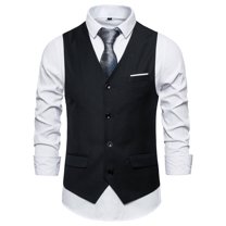 SWSMCLT Men's Suit Vest Business Formal Jacket Casual Lightweight Button Down V Neck Sleeveless Tuxedo Dress Waistcoat Slim Fit Western Vests Black 42