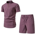 thumbnail image 1 of SWSMCLT Men's Summer 2 Piece Lounge Set Henley Shirt Comfy Elastic Waist Drawstring Walking Shorts Set Casual Cotton Short Sleeve Burgundy Small, 1 of 1