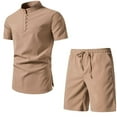 thumbnail image 1 of SWSMCLT Men's Summer 2 Piece Lounge Set Henley Shirt Comfy Elastic Waist Drawstring Walking Shorts Set Casual Cotton Short Sleeve Khaki Small, 1 of 1