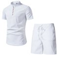 thumbnail image 1 of SWSMCLT Men's Summer 2 Piece Lounge Set Henley Shirt Comfy Elastic Waist Drawstring Walking Shorts Set Casual Cotton Short Sleeve White Medium, 1 of 1