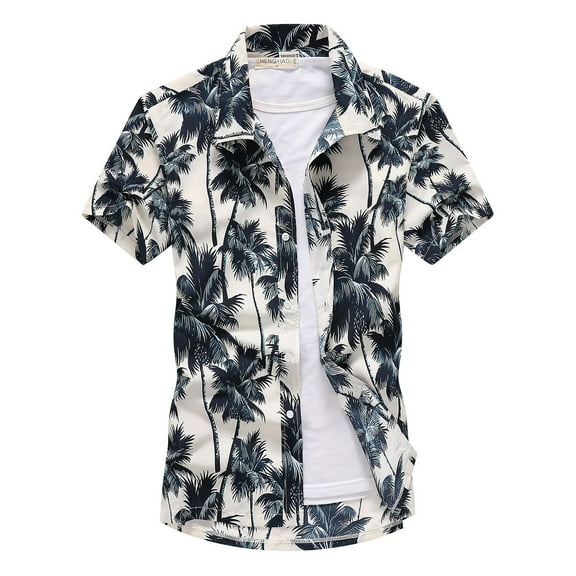 SWSMCLT Men's Summer Aloha Shirt Soft Button Down Hawaiian Shirt Fitted Top Hawaiian Button Up Casual Chiffon White XX-Large