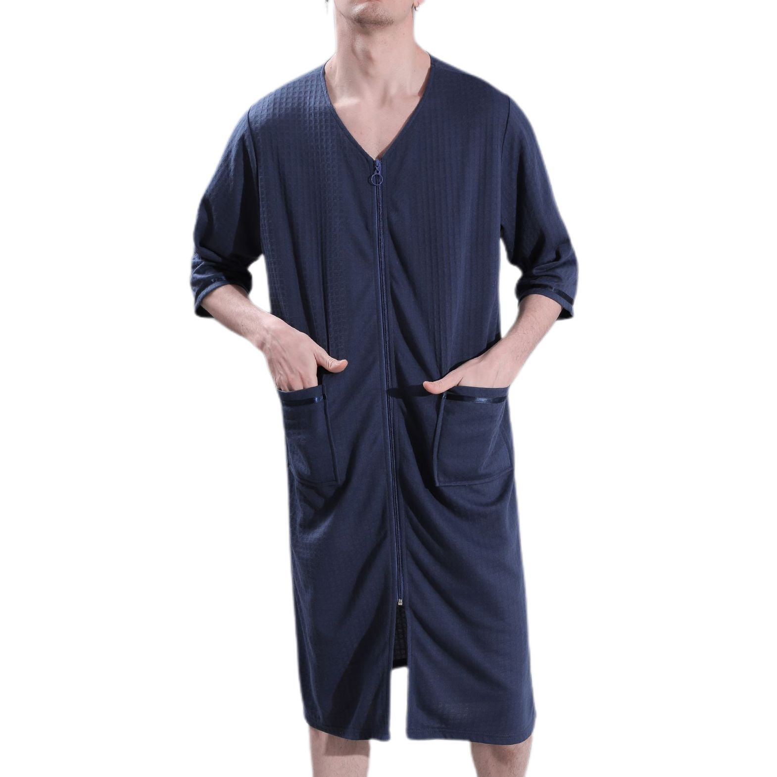 SWSMCLT Men's Summer House Coat V Neck Soft Zipper Robe Loose Zip Up ...