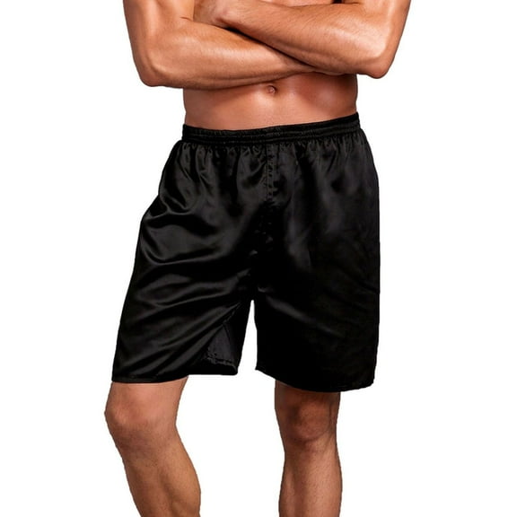 SWSMCLT Men's Summer Pajamas Short Pajama Shorts Sleeping Sleepwear Comfy Soft Cool Elastic Waist Silky Black Medium