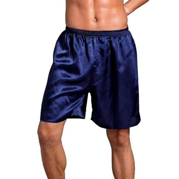 SWSMCLT Men's Summer Pajamas Short Pajama Shorts Sleeping Sleepwear Comfy Soft Cool Elastic Waist Silky Dark Blue X-Small