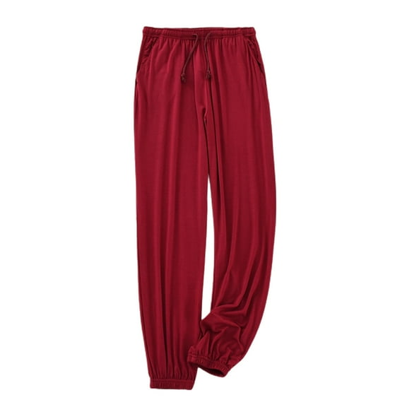 SWSMCLT Men's Summer Pants Lounge Pj Bottoms Loose Fall Pajamas Casual Drawstring Long Comfy Thin Elastic Waist Burgundy X-Large