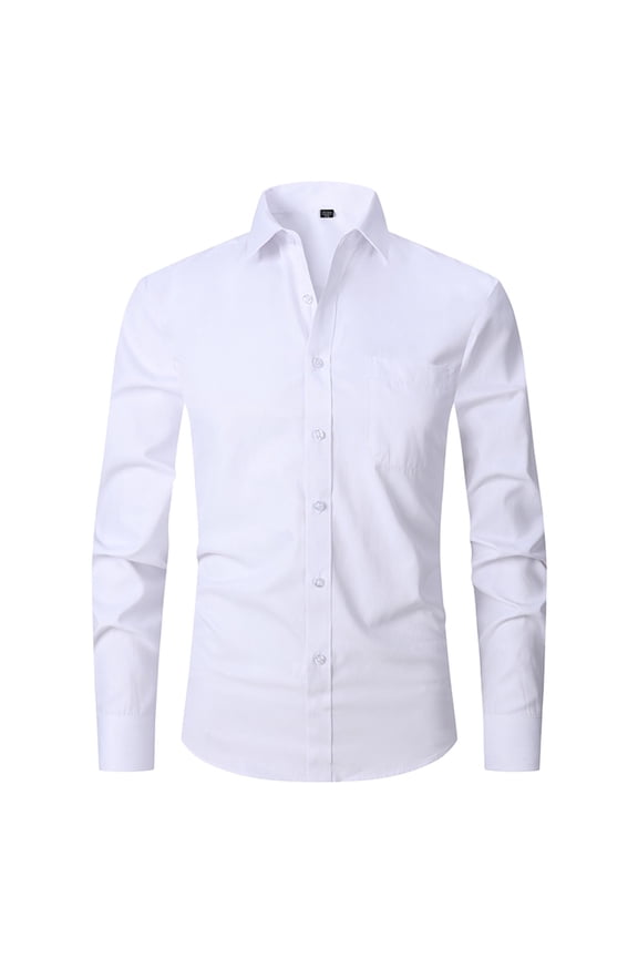 Men's Summer Slim Fit Long Sleeve Button Down Shirt Solid Point Colar Fall Top Formal Lightweight Button Up Shirt White 15