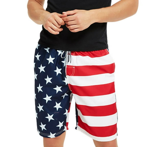 SWSMCLT Men's Swimwear 4th July Beach Swim Trunks Summer Swim Shorts Cool Drawstring Trendy Quick Dry Soft Loose Athletic Navy 36