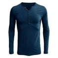 thumbnail image 1 of SWSMCLT Men's T Shirt Soft Basic Button Workout Long Sleeve Henley Shirt Cotton V Neck Fitted Spandex Fall Crop Tee Blue Small, 1 of 1