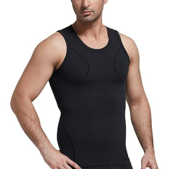 SWSMCLT Men's Tank Tops Vest Firm Slim Compression Vest Grey Body Shaper Spandex Vest Soft Tummy Control Stretchy Black Small