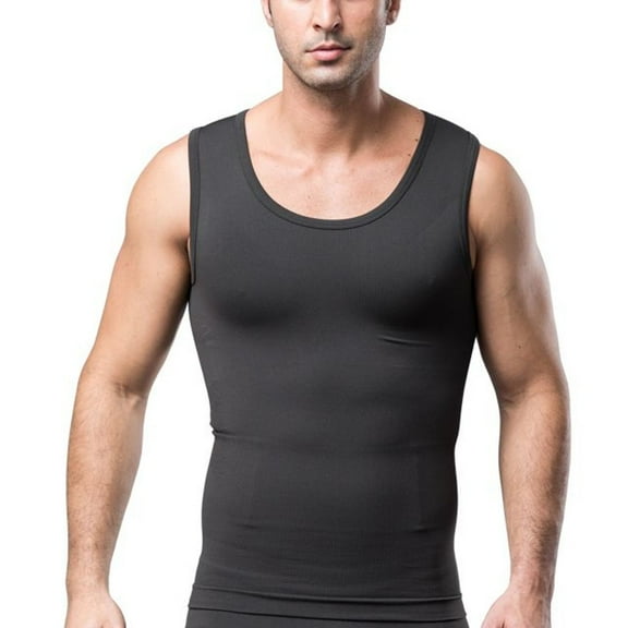 SWSMCLT Men's Tank Tops Vest Firm Slim Compression Vest Grey Body Shaper Spandex Vest Soft Tummy Control Stretchy Grey Small