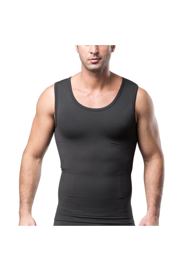 Men's Tank Tops Vest Firm Slim Compression Vest Grey Body Shaper Spandex Vest Soft Tummy Control Stretchy Grey Small