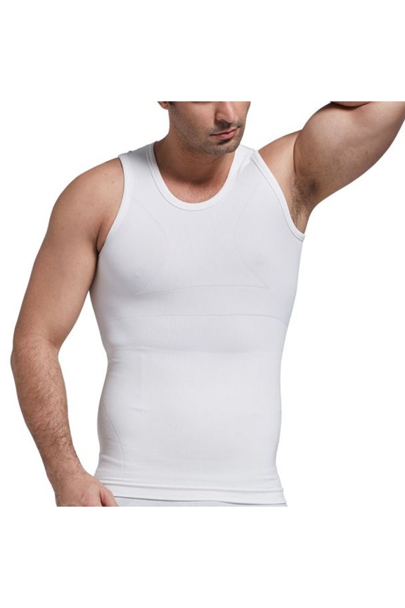 Men's Tank Tops Vest Firm Slim Compression Vest Grey Body Shaper Spandex Vest Soft Tummy Control Stretchy White Medium