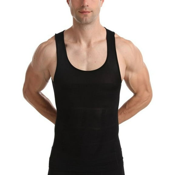 SWSMCLT Men's Tank Tops Vest Tummy Control Basic Body Shaper Shapewear Firm Waist Trainer Spandex Medium Soft Vest Tight Black Medium