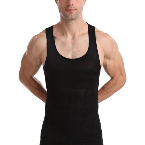 SWSMCLT Men's Tank Tops Vest Tummy Control Basic Body Shaper Shapewear Firm Waist Trainer Spandex Medium Soft Vest Tight Black Medium