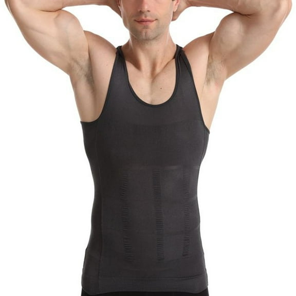 SWSMCLT Men's Tank Tops Vest Tummy Control Basic Body Shaper Shapewear Firm Waist Trainer Spandex Medium Soft Vest Tight Grey X-Small
