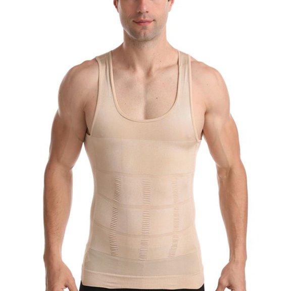 SWSMCLT Men's Tank Tops Vest Tummy Control Basic Body Shaper Shapewear Firm Waist Trainer Spandex Medium Soft Vest Tight Nude Medium