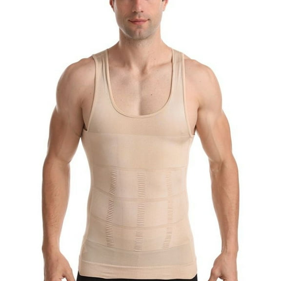SWSMCLT Men's Tank Tops Vest Tummy Control Basic Body Shaper Shapewear Firm Waist Trainer Spandex Medium Soft Vest Tight Nude Small