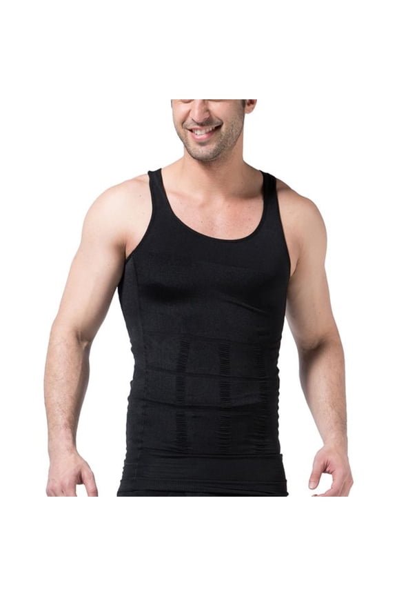 Men's Tank Tops Vest Tummy Control Summer Compression Vest Slim Shapewear Tight Medium Soft Nylon Black Large