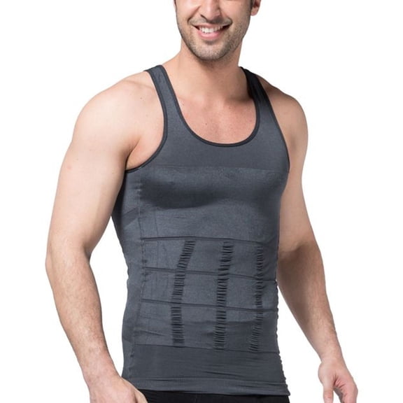 SWSMCLT Men's Tank Tops Vest Tummy Control Summer Compression Vest Slim Shapewear Tight Medium Soft Nylon Grey Large