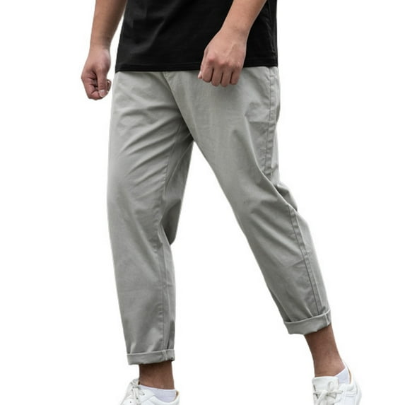 SWSMCLT Men's Tapered Chino Pants Cotton Slim Fit Casual Dress Pants Comfy Harem Capri Trousers Ankle Length Slacks 106 Grey 28