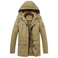 thumbnail image 1 of SWSMCLT Men's Thick Cotton Jacket Plush Fuzzy Zip Up Slim Fit Jackets & Coats Winter Long Outerwear Fleece Lined Hooded Khaki 44, 1 of 2