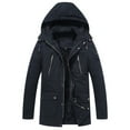 thumbnail image 1 of SWSMCLT Men's Thick Cotton Jacket Plush Fuzzy Zip Up Slim Fit Jackets & Coats Winter Long Outerwear Fleece Lined Hooded Navy 40, 1 of 2