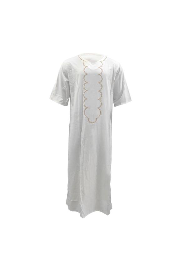 Men's V Neck Kaftan Fall Long Robe Soft Summer Casual Split Thin 3/4 Sleeve Blouse Boho Spring Shirt White Medium