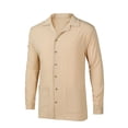 thumbnail image 1 of SWSMCLT Men's V Neck Shirt Top Button Down Long Sleeve Beach Holiday Cool Basic Fall Spring Casual Apricot Small, 1 of 4