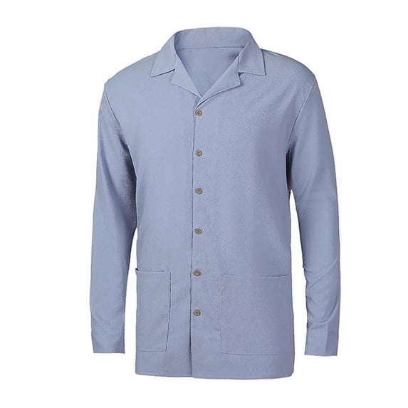 SWSMCLT Men's V Neck Shirt Top Button Down Long Sleeve Beach Holiday Cool Basic Fall Spring Casual Light Blue Large